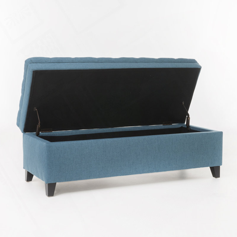 Banc rembourré avec espace de rangement, Bleu