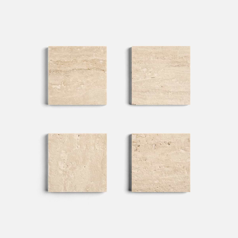 Travertine 4x4 Filled Brushed Vein Cut Tile, Ivory Brushed