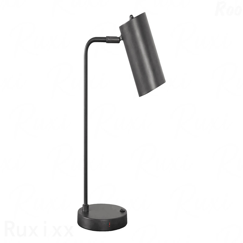 Lampe de table - H 18 po, port USB inclus, cadre en métal gris, abat-jour gris