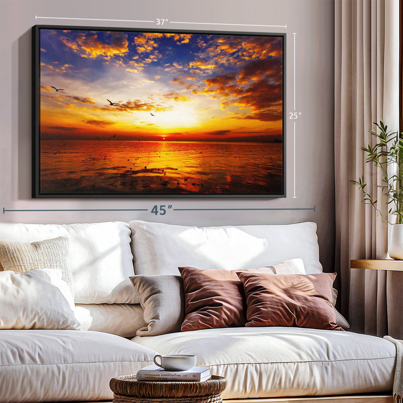 Nature "Coucher de soleil", H 37 po x l 25 po, Cadre flottant noir
