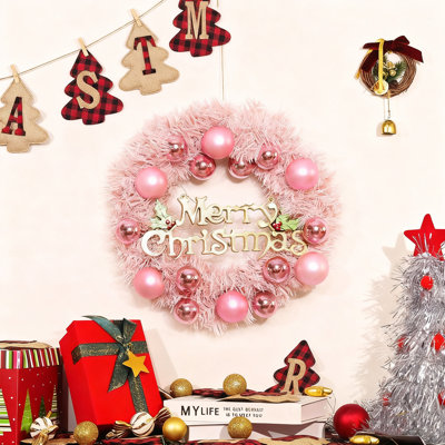 Couronne de boule de Noël rose de 30 cm, couronne de décoration de Noël, utilisée pour suspendre une vitrine, une décoration de fête, des cadeaux de Noël