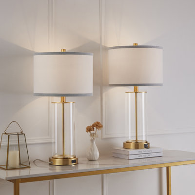Quinita 23"  Glass Table Lamp Set with Touch Control,  LED Bulbs, USB Ports