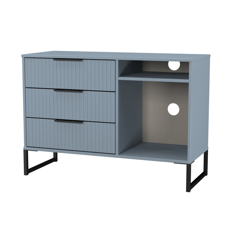 Fluted 3 Drawer TV Unit, Blue