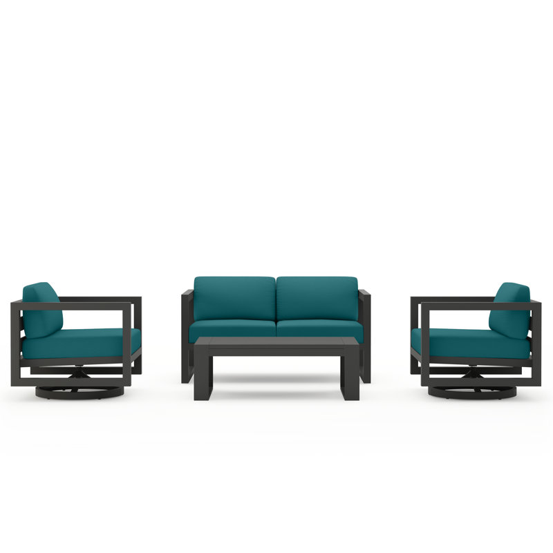 Avion 4 Piece Loveseat Set With Swivel, Spectrum Indigo Sunbrella®, Slate