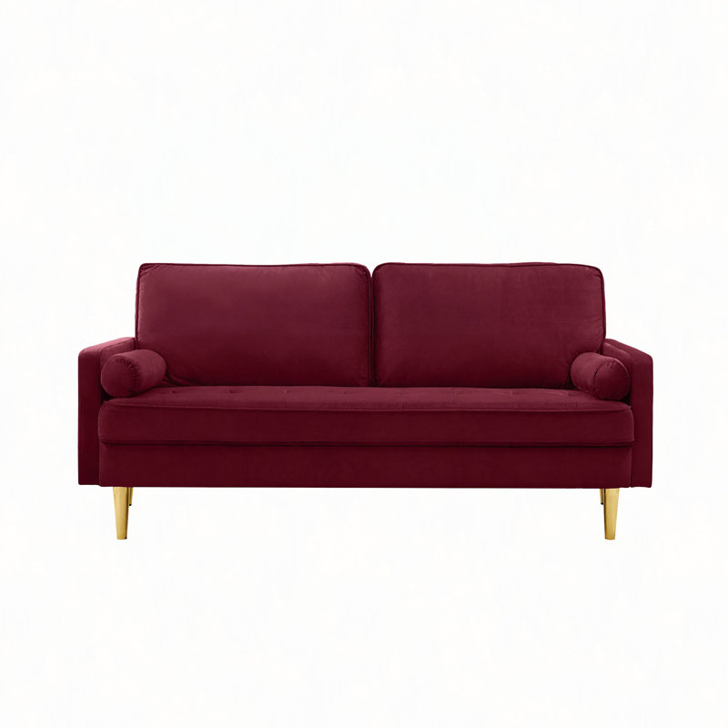 65" Velvet Sofa With Metal Legs, Complete With Cushions, Suitable For The Living Room Or Bedroom., Red