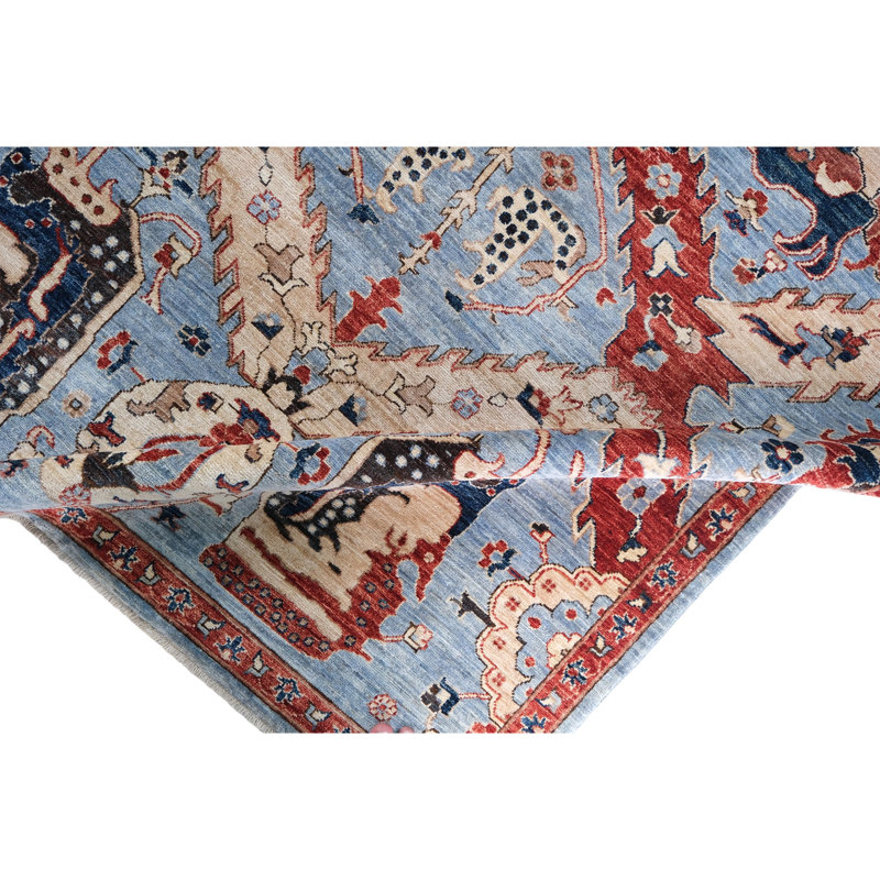 High-Quality Hand-Knotted Blue And Rust Area Rug
