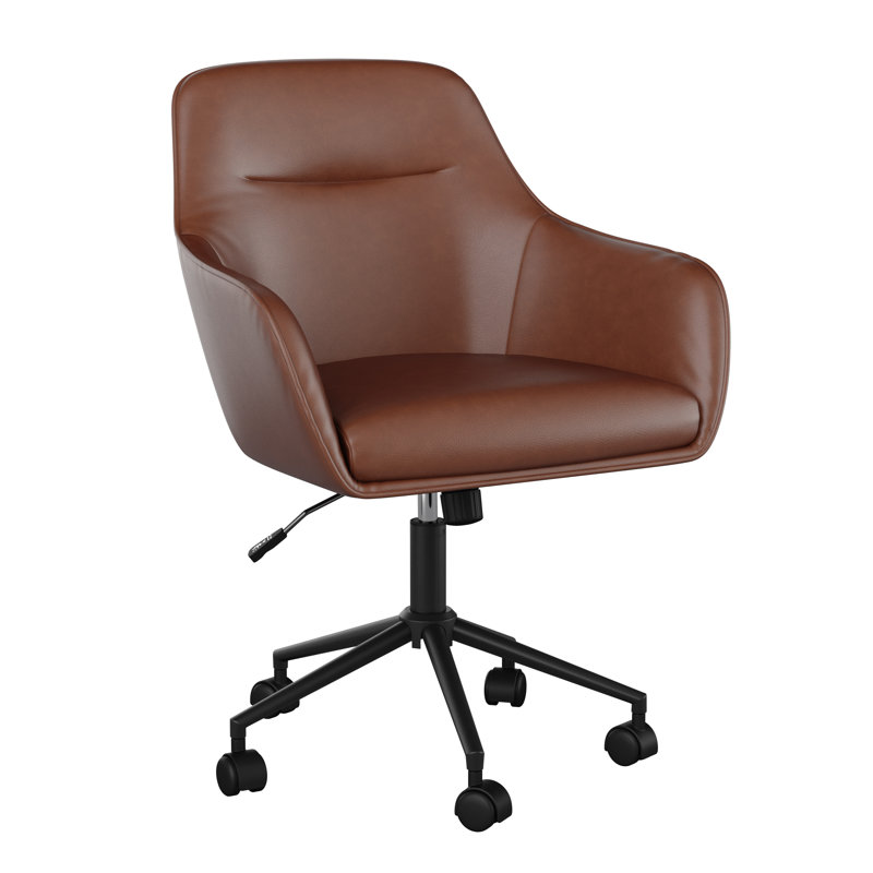 Saddle Brown Faux Leather Swivel Office Chair with Oil Rubbed Bronze Frame