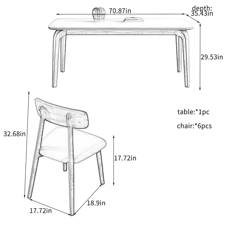 Durable Thick Slate Dining Table Sets., 29.53"H x 70.87"L x 35.43"W