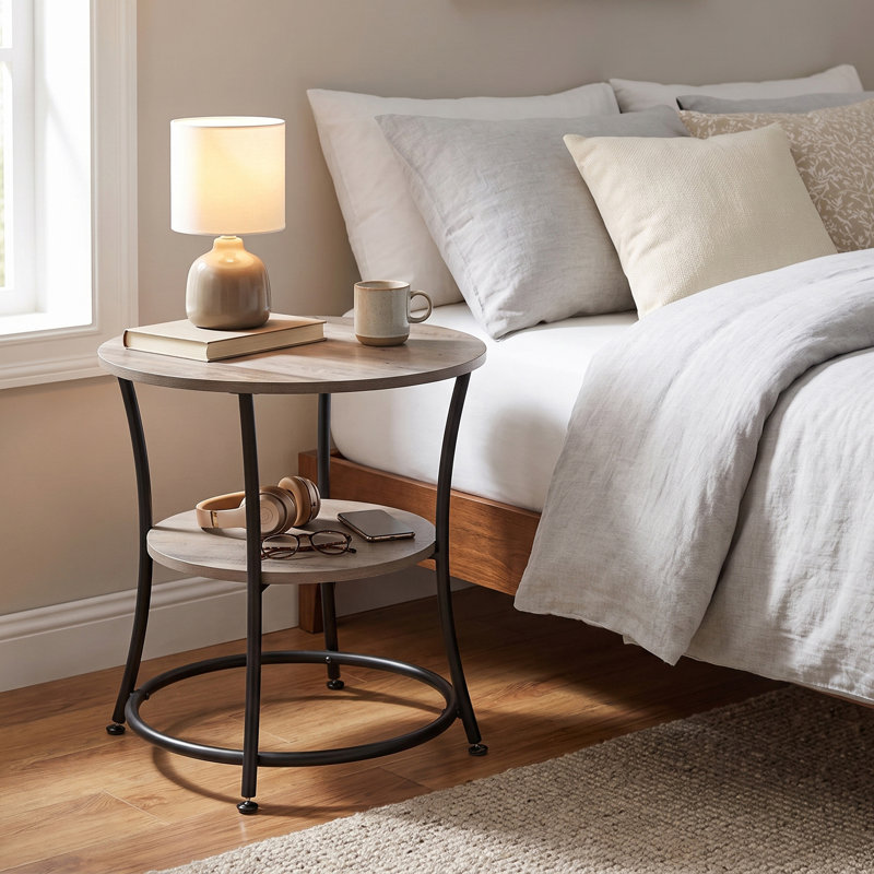 Table de bout avec rangement Rolande, Gris / Noir