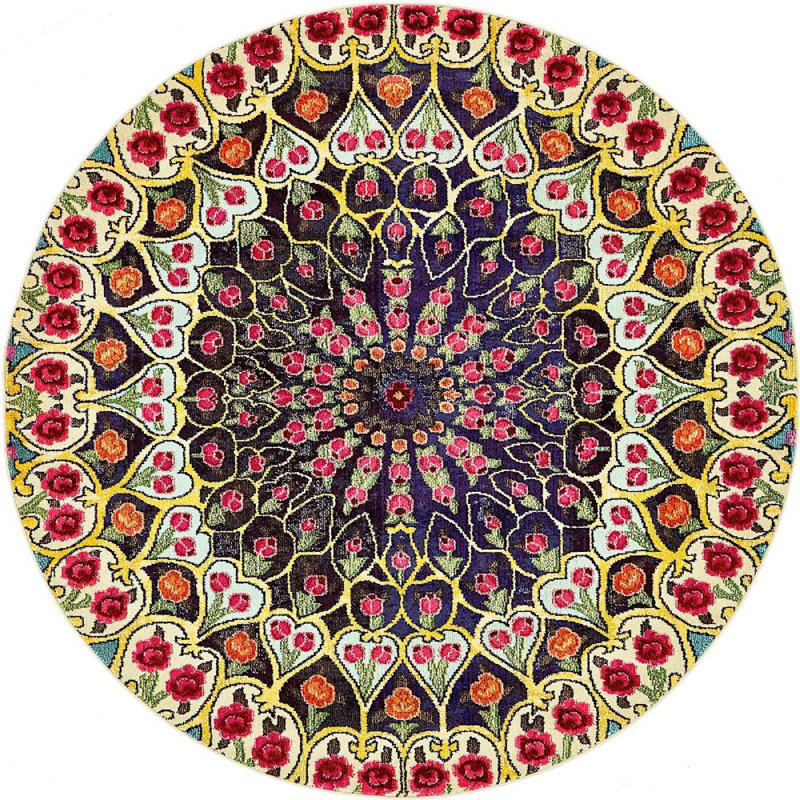 Dimonetta Washable Ikat Indoor Rug, Round 8'