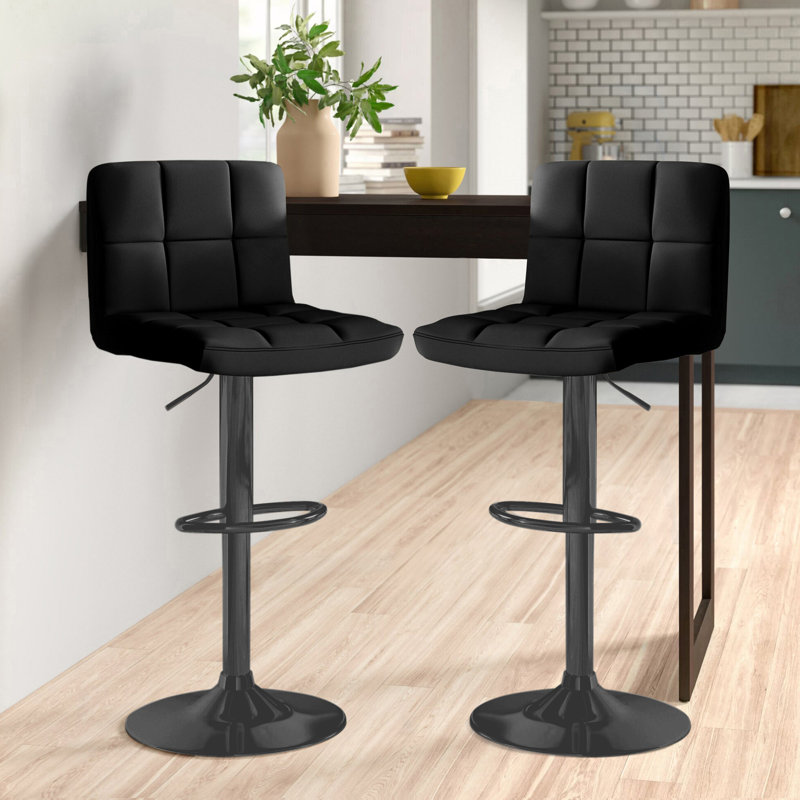 Shayna Swivel Upholstered Adjustable Height Bar Stool, Black, Black
