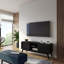 Meuble télé bas de 60 po en bois massif de style moderne Mid-Century pour téléviseur de 65 po ou moins avec 2 armoires et tablettes ouvertes Draper-1926245731