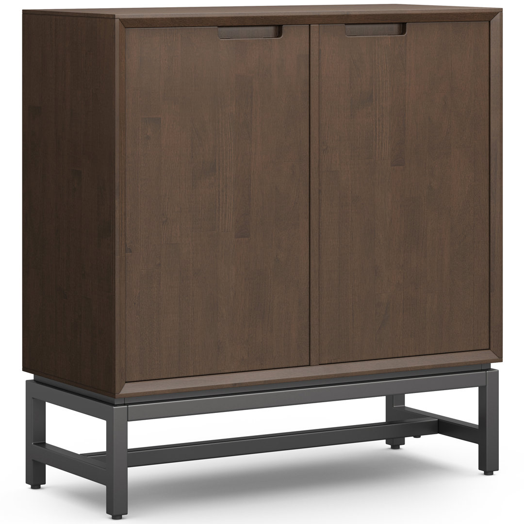 Banting 39"W Solid Hardwood 4-Shelf Modern Industrial Medium Storage Cabinet with Metal Base Simpli Home