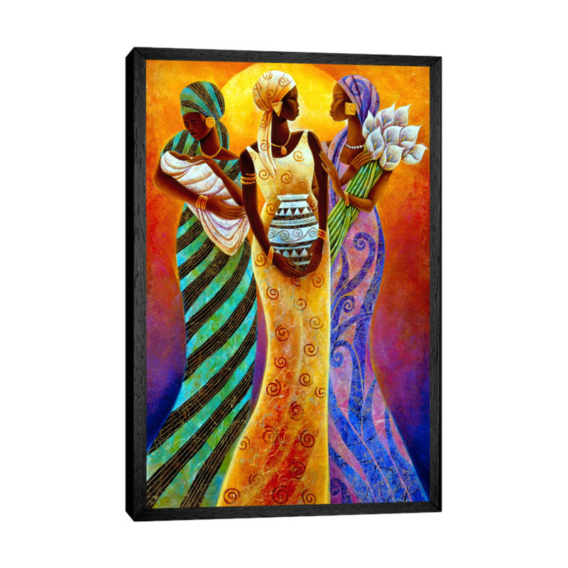 Sisters Of The Sun by Keith Mallett - Print on Canvas, Black Framed Canvas, 66.04 cm H x 45.72 cm W