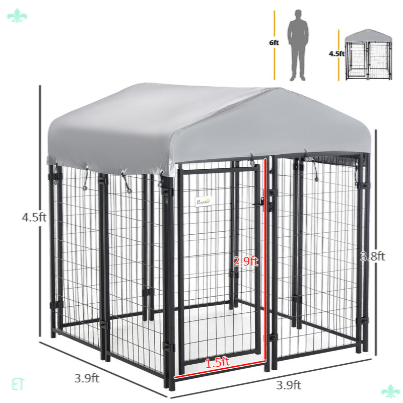 Enclos pour chien avec porte verrouillable, auvent résistant à l'eau, H 54,17 po x l 47,17 po x P 47,38 po