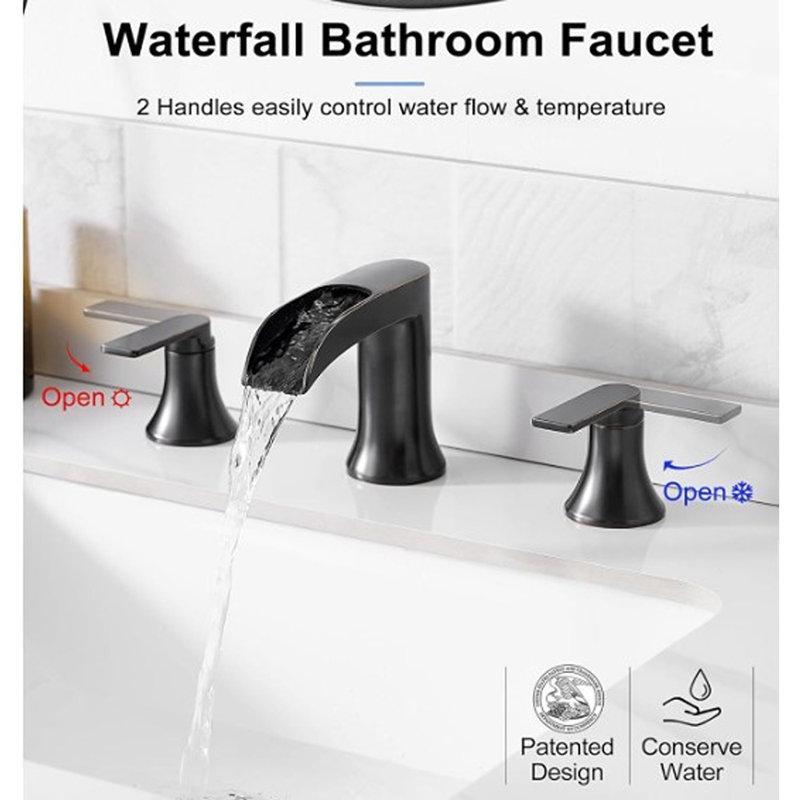 Waterfall Faucet Brass Bathroom Sink Faucet 3 Hole, Oil Rubbed Bronze Faucet For Bathroom Sink 2 Handle