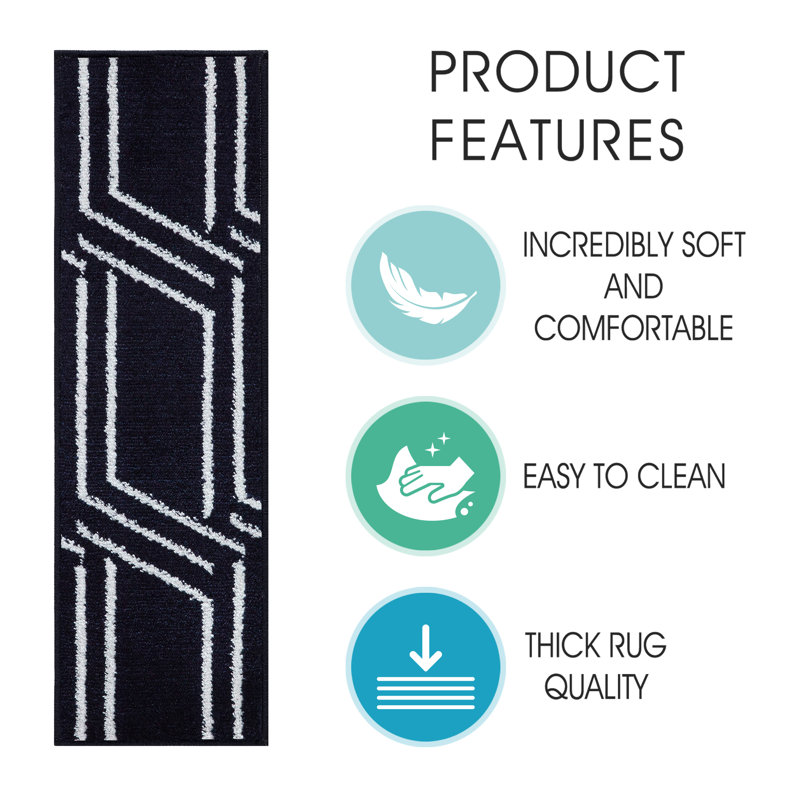 Tapis d'escalier intérieur antidérapant 9 po x 28 po Porthleven, Marine