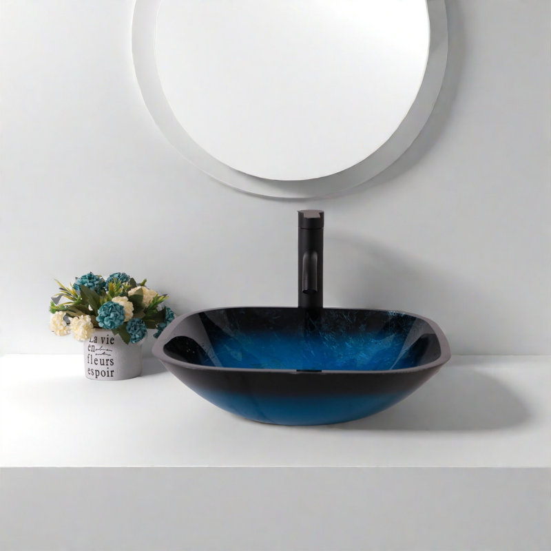 Lavabo pour salle de bain à vasque en verre trempé