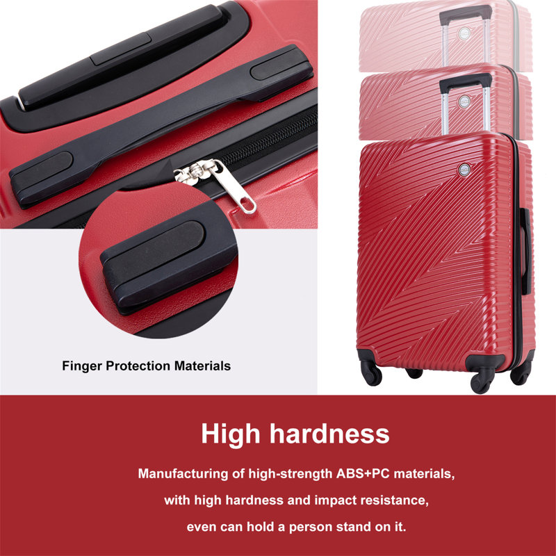 3 Piece Luggage Sets PC+ABS Lightweight Suitcase with Two Hooks