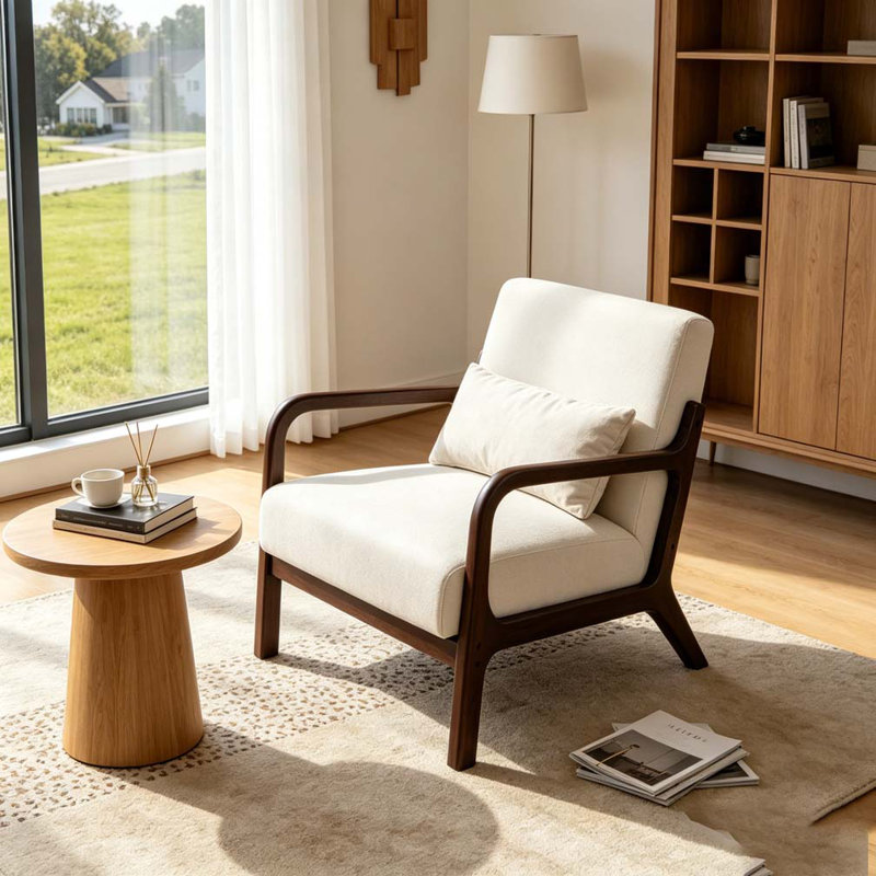Ebern Designs Modern Armchair, Accent Chair with Solid Wood Frame ...