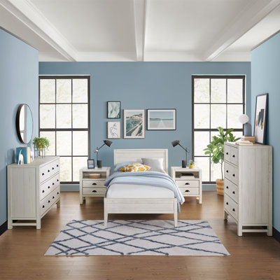 Ensemble de chambre à coucher 5 pièces Windsor avec lit simple à lattes, commode 5 tiroirs et commode 6 tiroirs Windsor