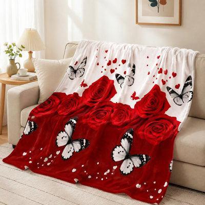 Couverture romantique en peluche à imprimé papillon romantique, jeté léger et confortable pour canapé, canapé, chambre à coucher, salon, décoration