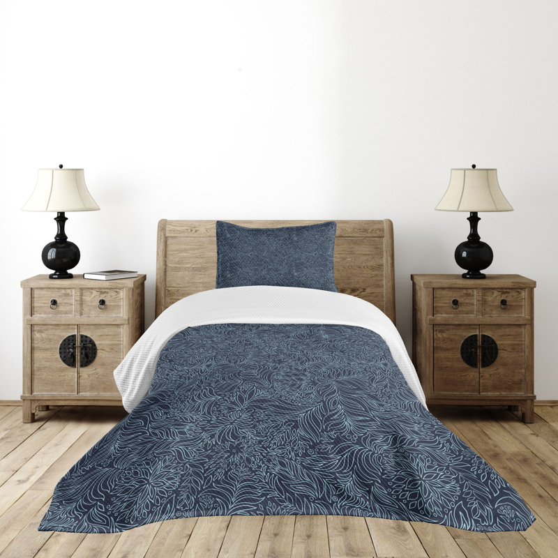 Twin Blue Quilted Bedspread Set with Pillow Sham