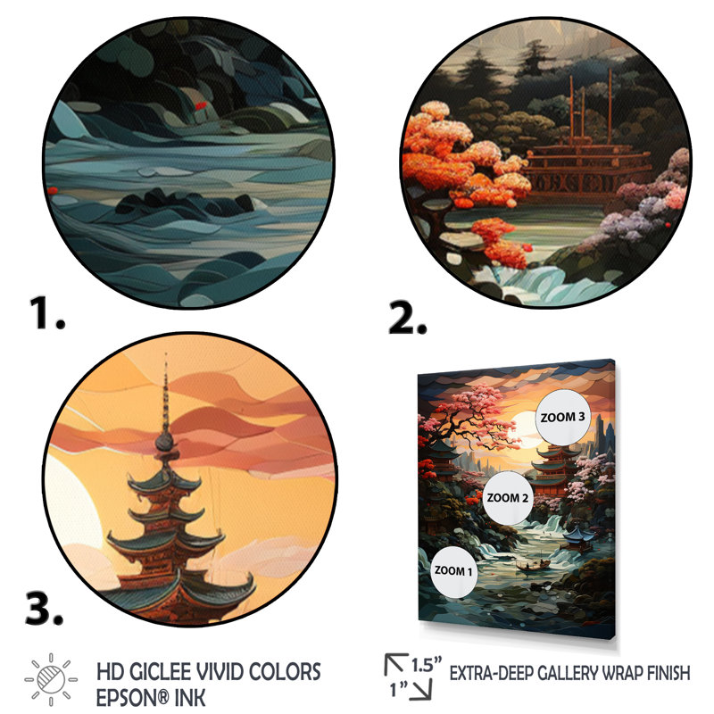 «Pohalski Asian Art Jade Palace Landscape I», reproduction sur toile, H 32 po x l 24 po x P 1 po, Cadre flottant doré