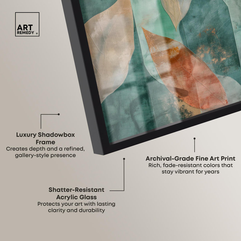«Emerald Ember Duo Shadowbox», ensemble d'art mural sauge par Art Remedy, H 46 po x l 31 po, Black Frame