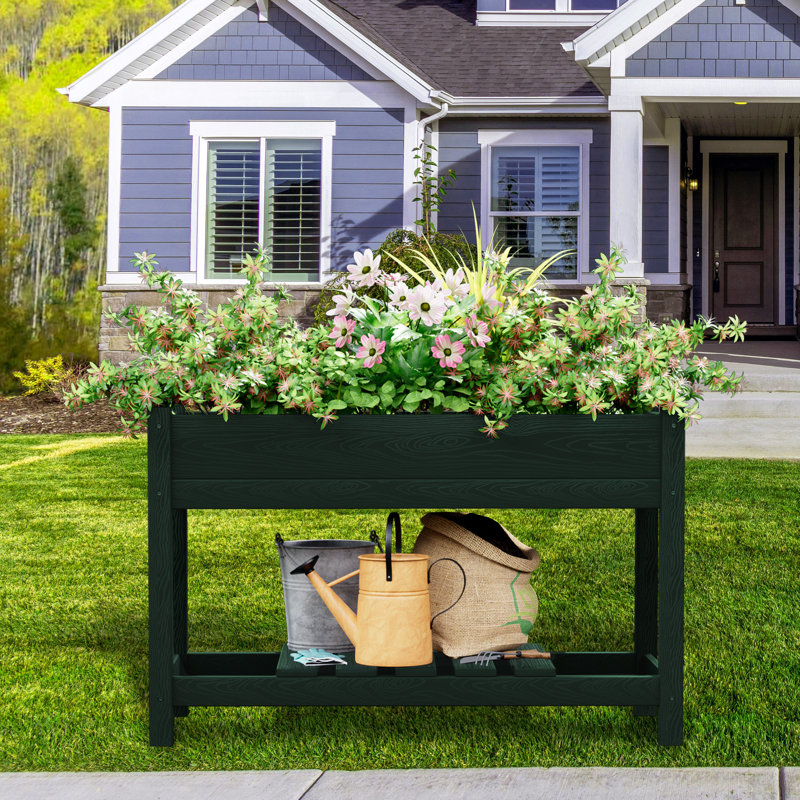High-Density Polyethylene Elevated Planter, Dark Green