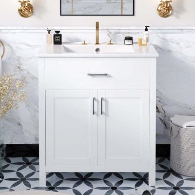 Meuble-lavabo simple 30,00 po avec plateau en céramique Teaonna
