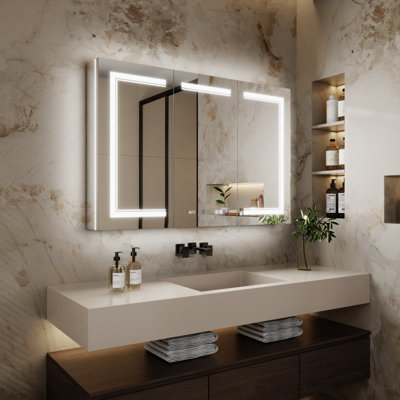 48'' W 32'' H Frameless Medicine Cabinet with Mirror and 6 Adjustable Shelves