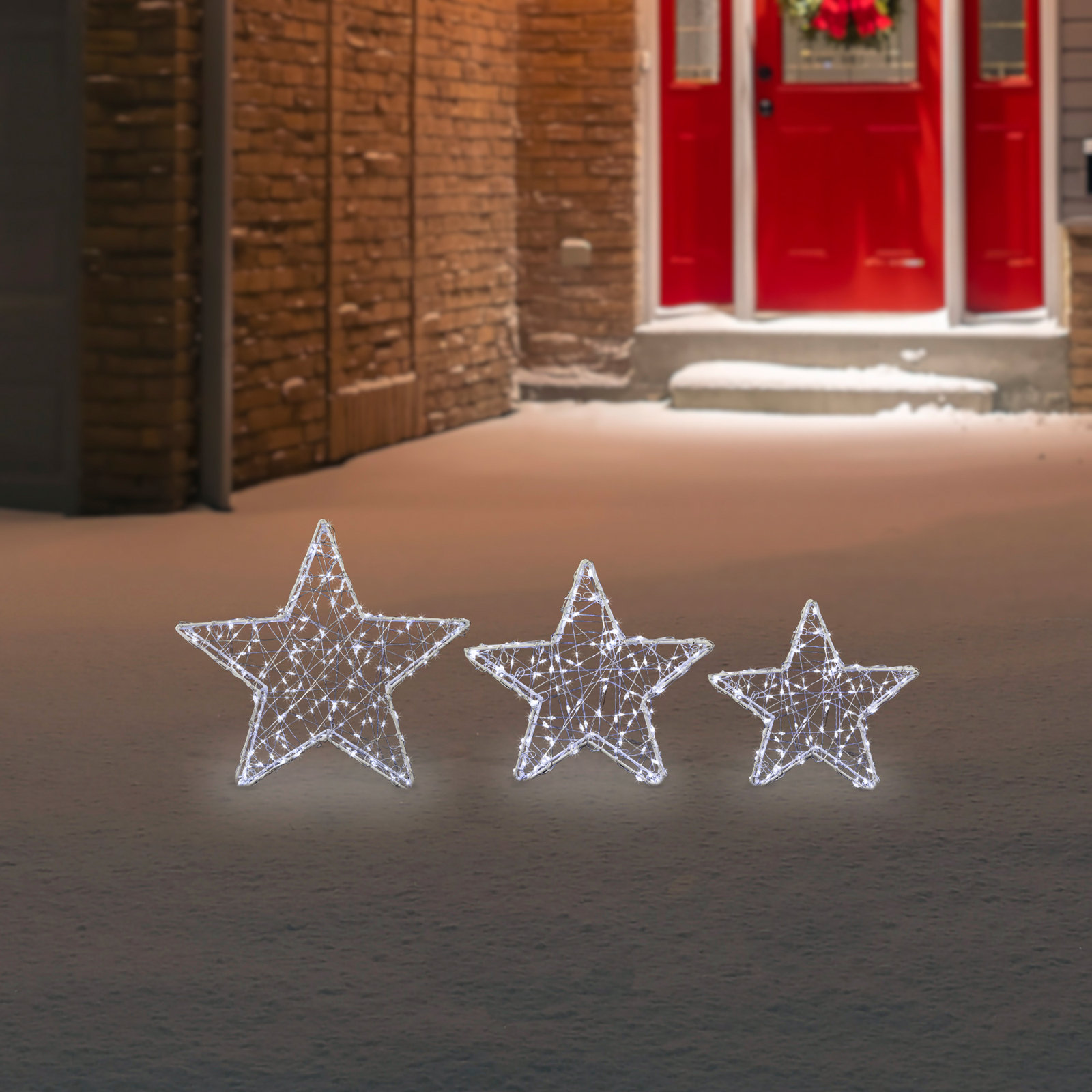 3-Piece 14" LED Lighted Gold Star Set, White