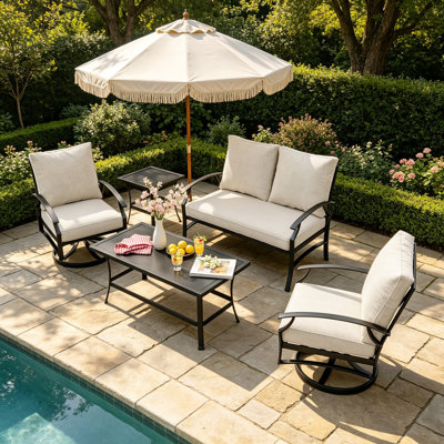 Ensemble de patio extérieur en métal pour 4 personnes avec deux tables et coussins Charron