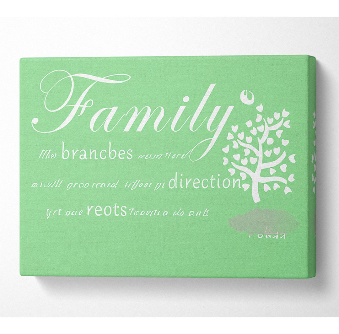 Familie Zitat Familie wie Äste an einem Baum Grün - Wrapped Canvas Typography