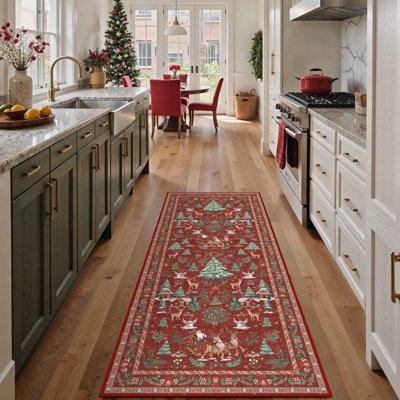 Tapis de Noël lavable Celie pour salon avec antidérapant