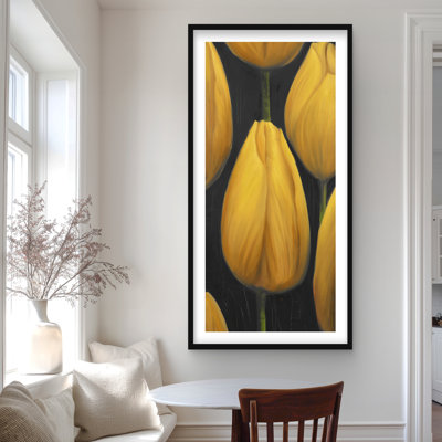 Six Daffodils Flowers Print | Black Floral Wall Art Decor