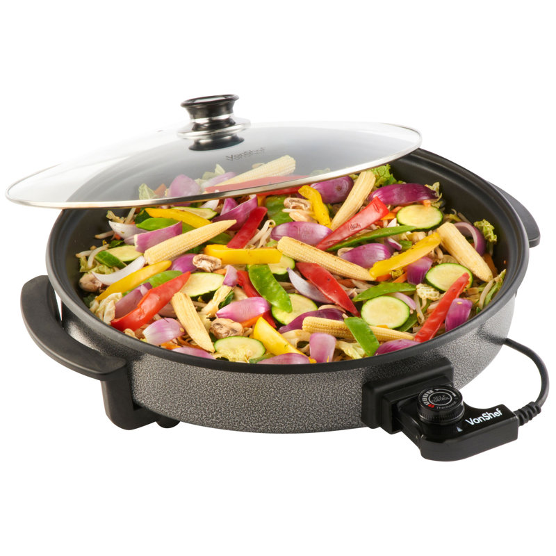 VonShef Electric Frying Pan 6L, 42cm Non-Stick Multi Cooker with Glass Lid