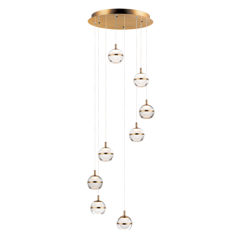Eliset 8 - Light LED Cluster Pendant, Natural Aged Brass, Frosted/Gold