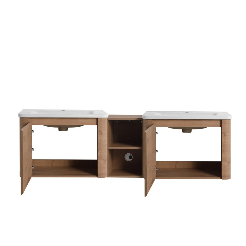 Bathroom Vanity With Sink In 68 Inch, Floating Bathroom Vanity With Soft Close Door, 68", Imitative Oak
