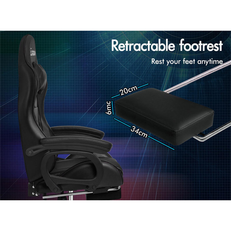 Gaming Chair Office Chair with Lumbar Support Footrest, Black