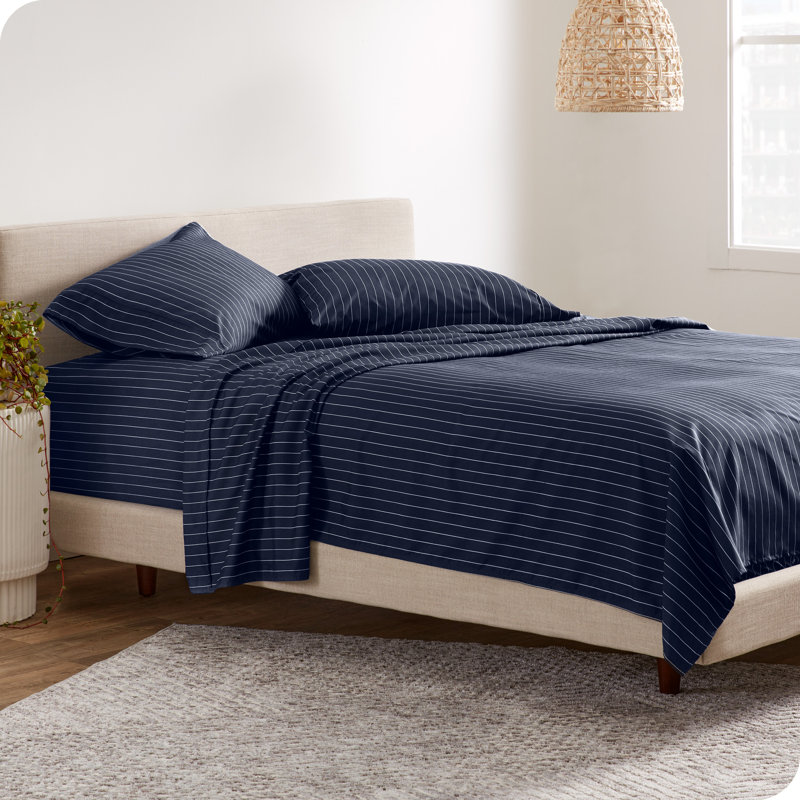 Sheet Set - Ultra-Soft Microfiber Bed Sheets - Double Brushed - Deep Pockets - Easy Fit, Pinstripe - Midnight/White