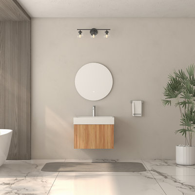 24" Bathroom Vanity With Sink,Wall Mounted Floating Bathroom Cabinet With Integrated Basin Plywood Finish Modern Minimalist Design For Compact Bathrooms Acacia Color