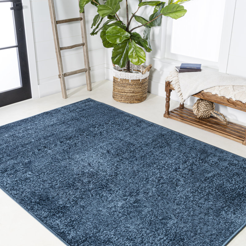 Airidas Solid Low-Pile Navy Rug, Rectangle 5' x 8'