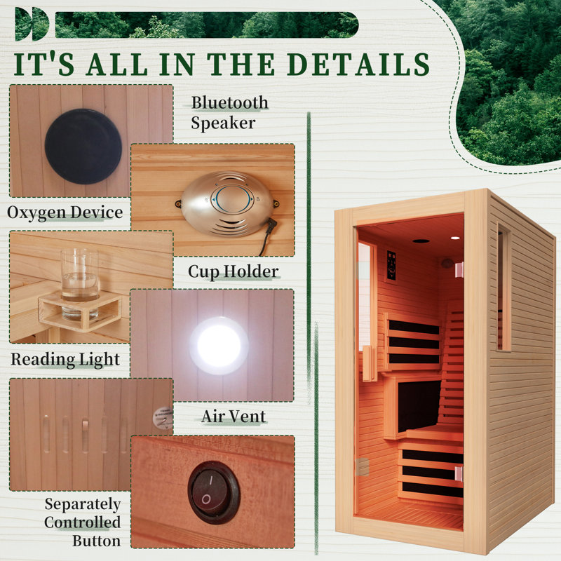 1 Person Infrared Sauna With Backrest For Home Or Gym