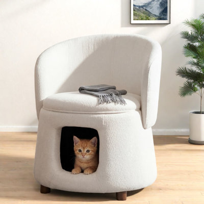 Chaises d'appoint pour animaux de compagnie avec rangement, siège compact en bois d'acacia