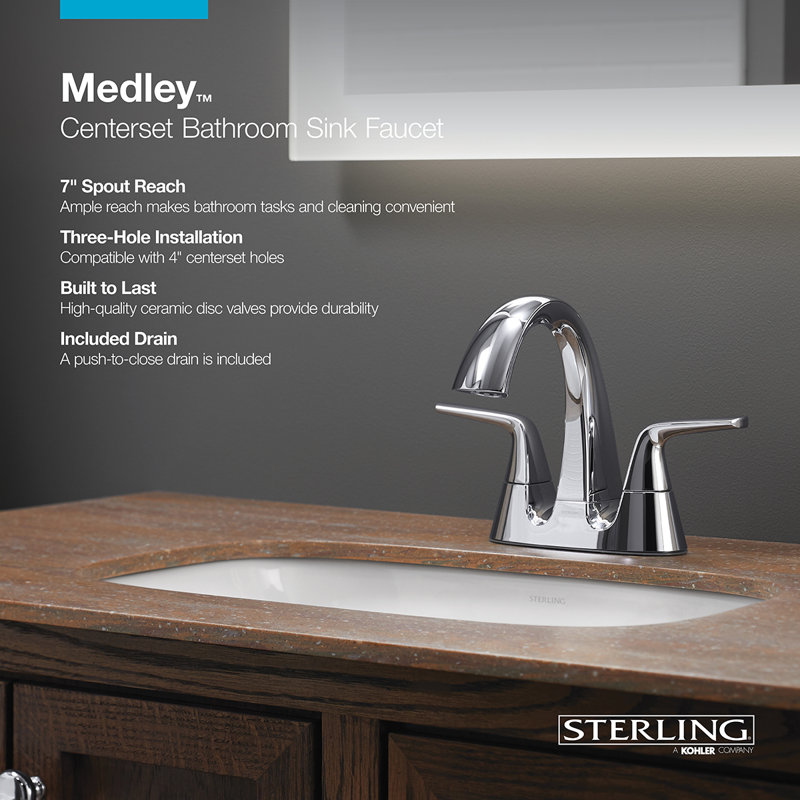 Medley Centerset Bathroom Sink Faucet, Polished Chrome