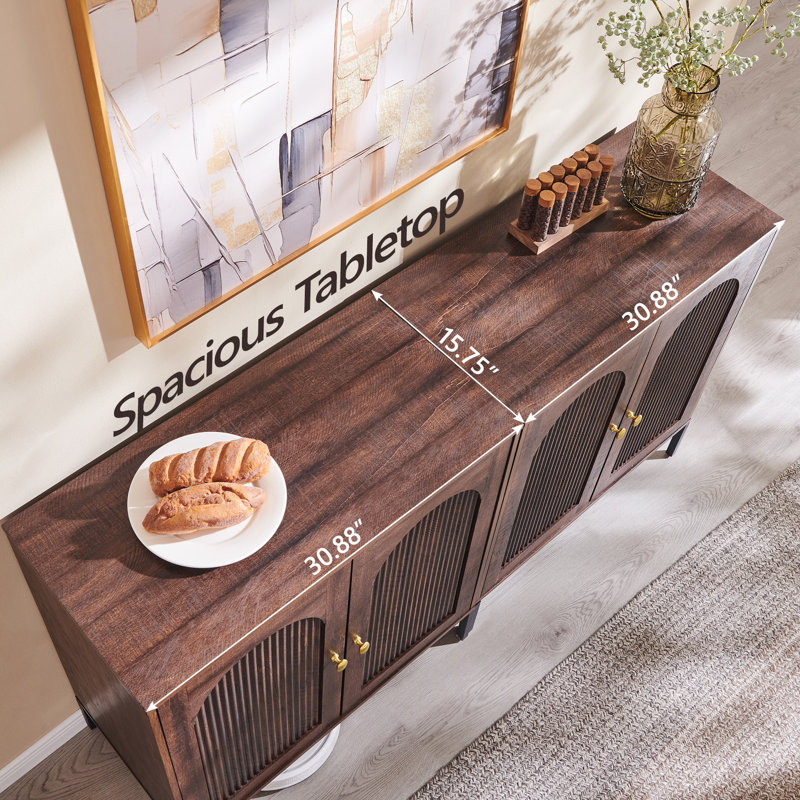 Buffet moderne cannelé avec rangement, Brun, 2, H 34 po x l 61,76 po x P 15,75 po