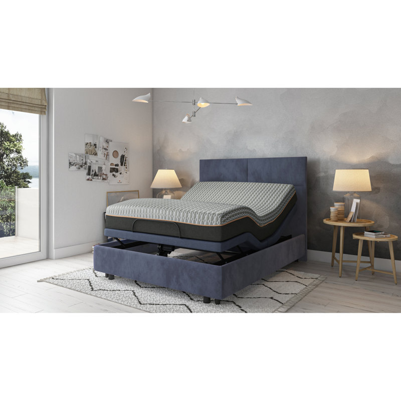 Base de lit double ajustable Os3: position zéro gravité, éclairage sous les lumières, 73,48 po de profondeur, positions programmables en acier, pliage central