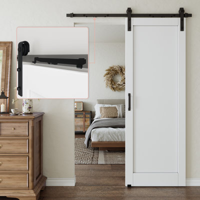 80"H X 30"W Solid Manufactured Wood Panel White Primed Sliding Barn Door With Installation Hardware Kit (No Assembly Required & Soft Close Included)